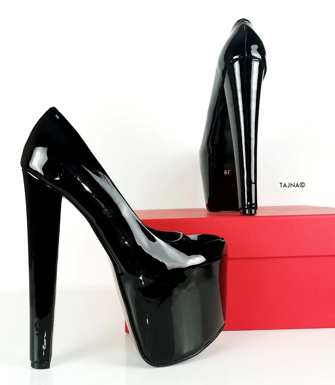 Black Patent Thick High Heel Pumps