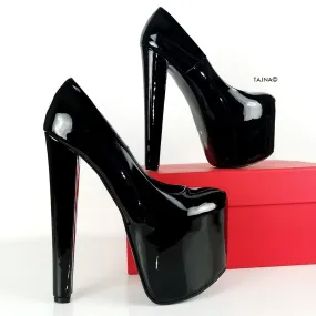 Black Patent Thick High Heel Pumps