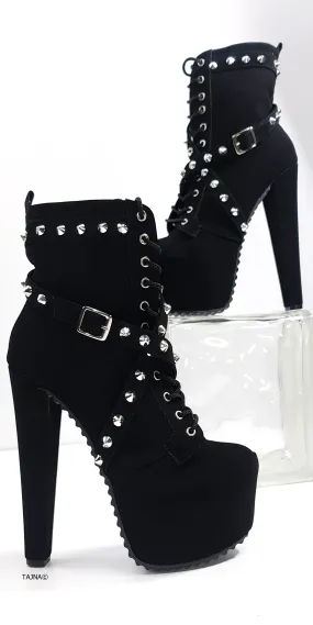 Black Serrated Sole Spike Studs Chunky Rocker Boots