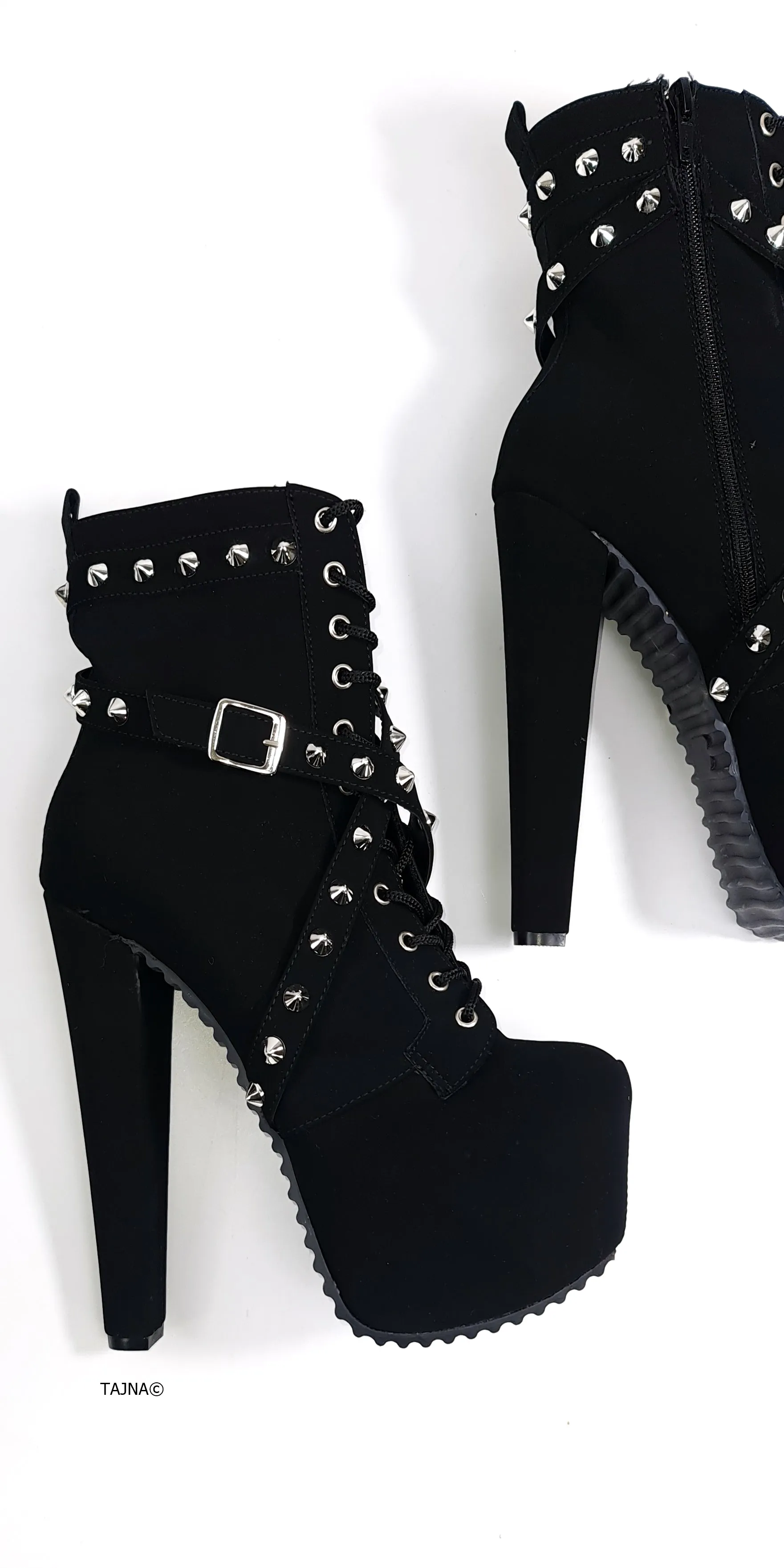 Black Serrated Sole Spike Studs Chunky Rocker Boots