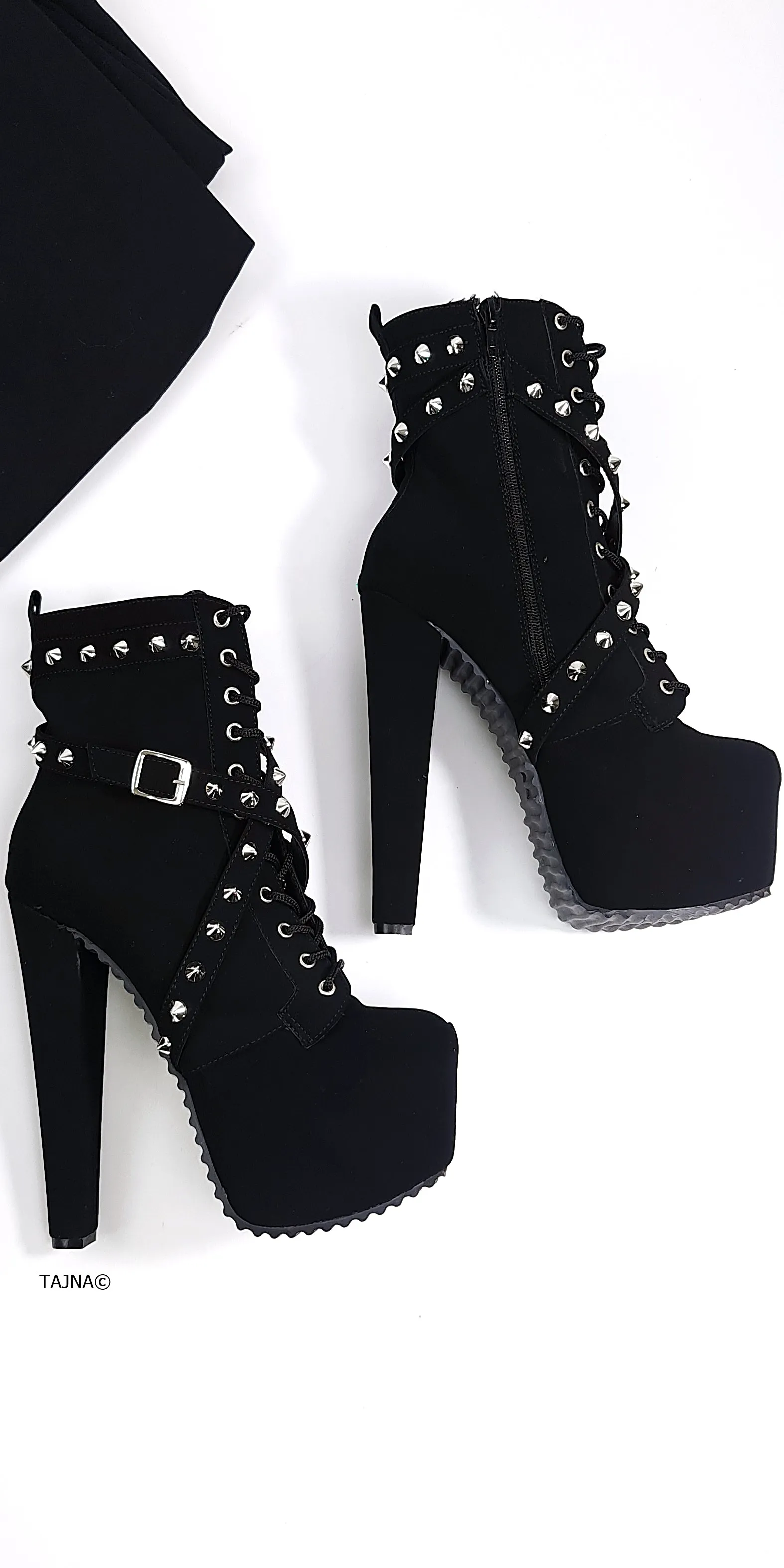 Black Serrated Sole Spike Studs Chunky Rocker Boots