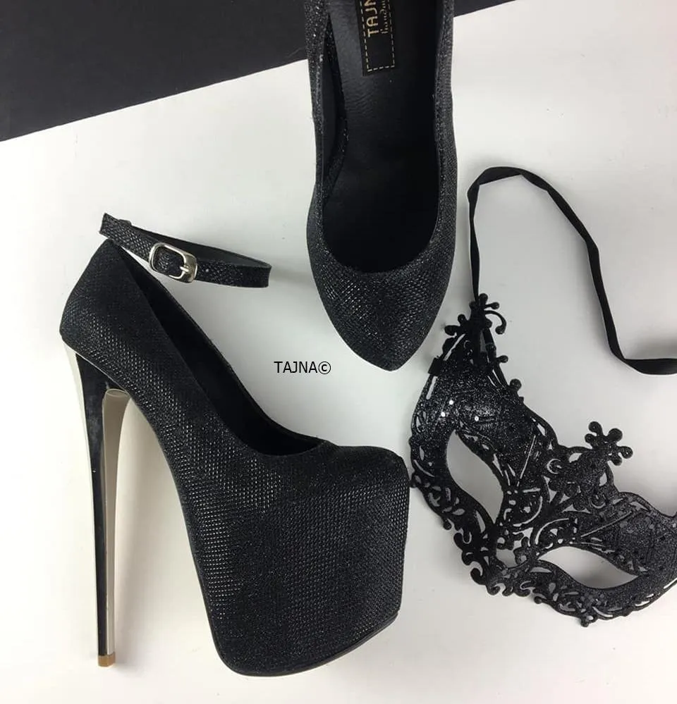 Black Shimmer Ankle Strap Platforms