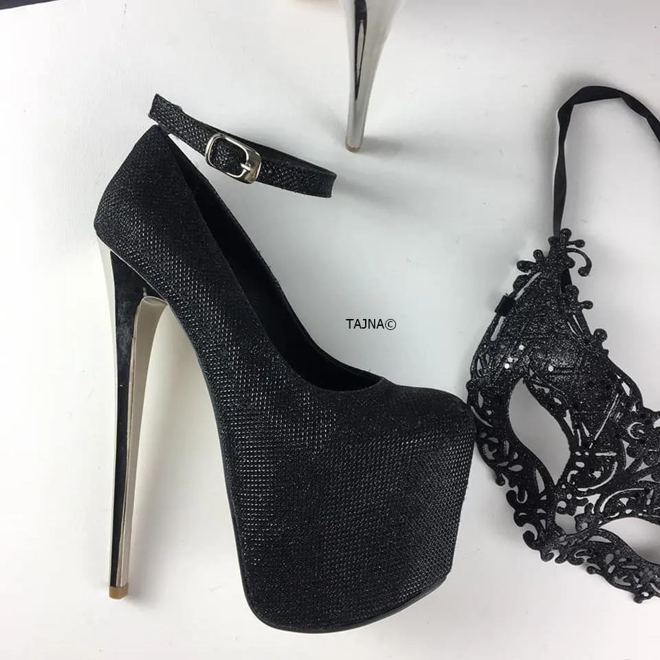 Black Shimmer Ankle Strap Platforms