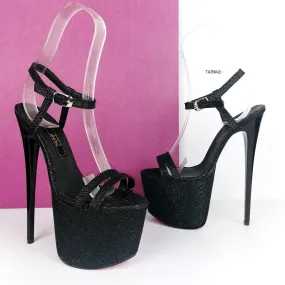 Black Shimmer Multi Strap Sandals