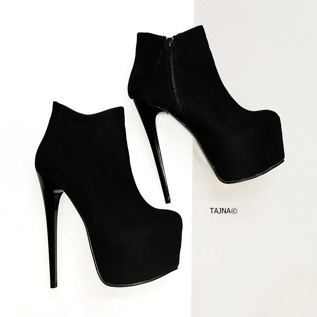 Black Suede Ankle Heeled Booties