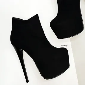 Black Suede Ankle Heeled Booties