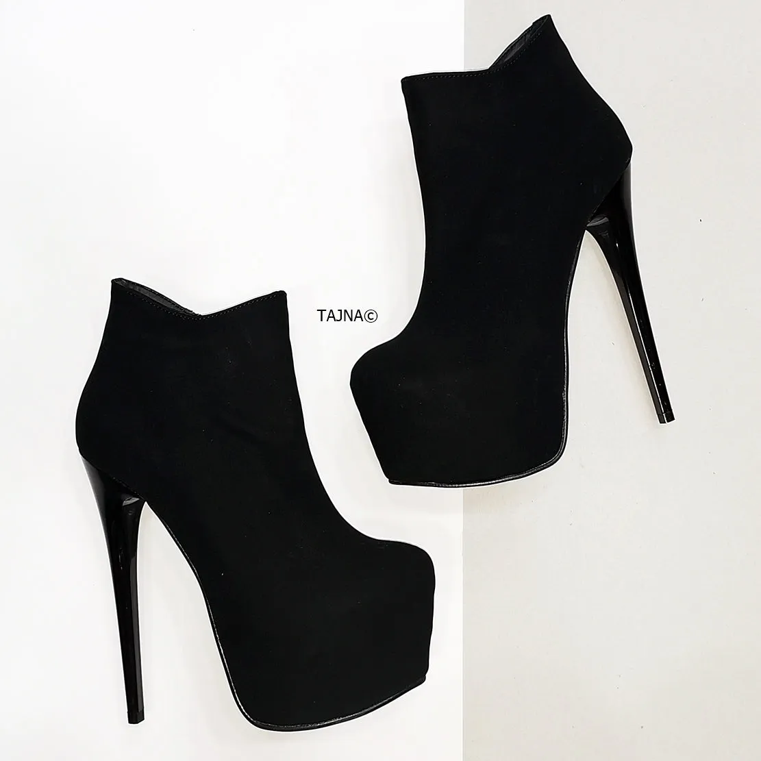 Black Suede Ankle Heeled Booties