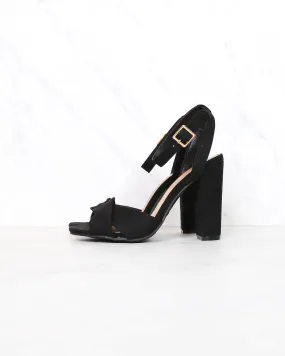 Black Suede Front Knot Ankle Strap Heels