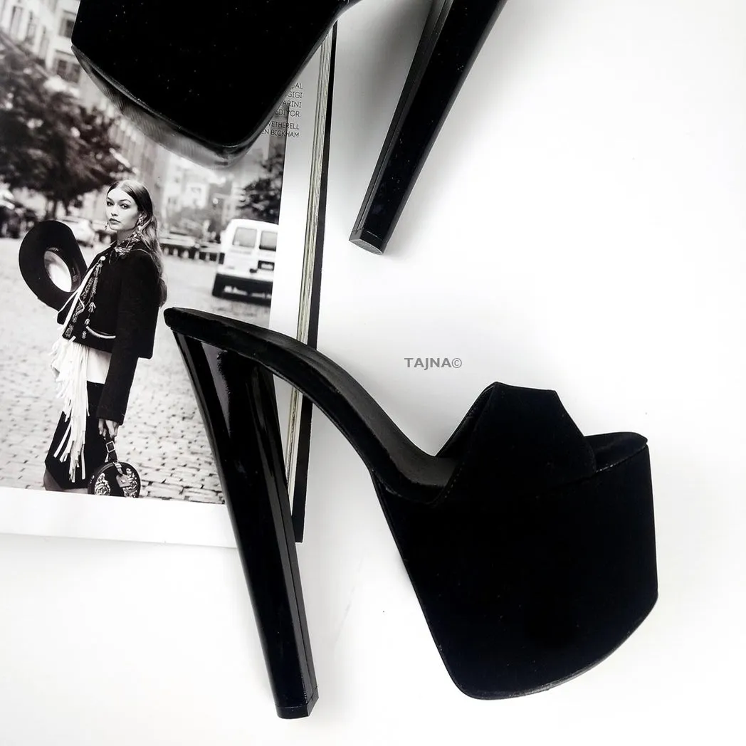 Black Suede Platform Mules