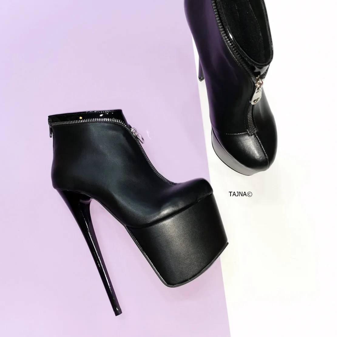 Black Zipper Detail Ankle Boots