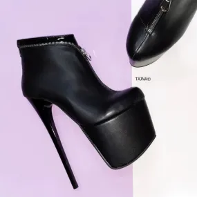 Black Zipper Detail Ankle Boots