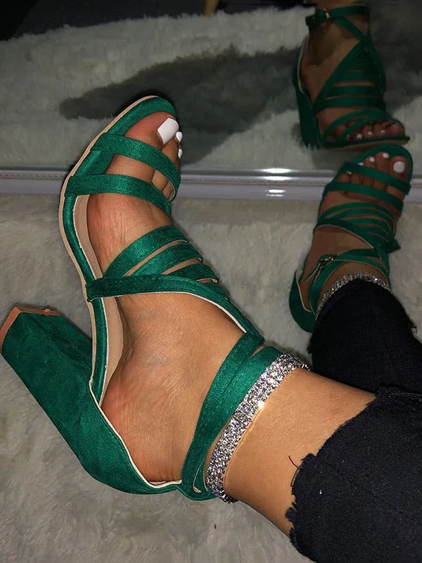 Buckle Chunky Heel Strap Sandals