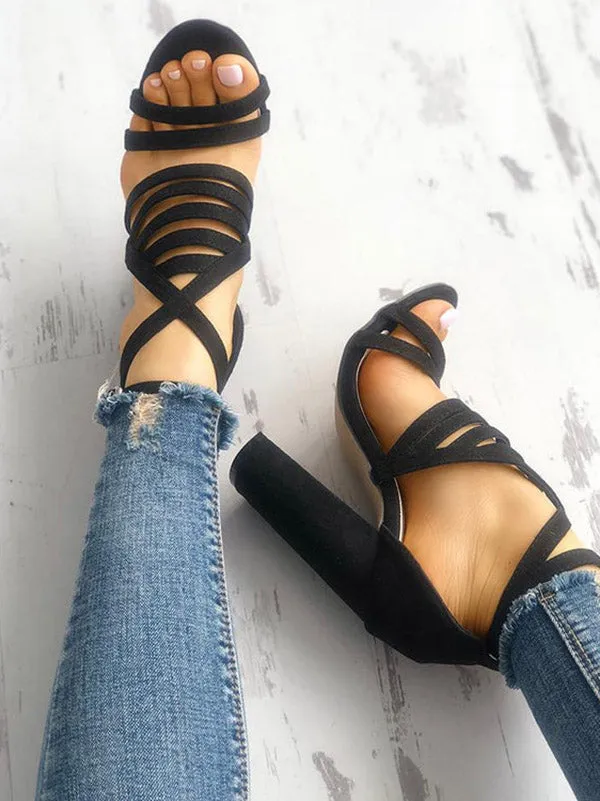 Buckle Chunky Heel Strap Sandals