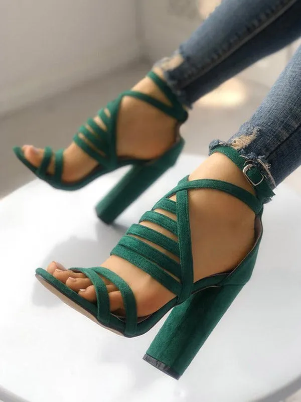 Buckle Chunky Heel Strap Sandals