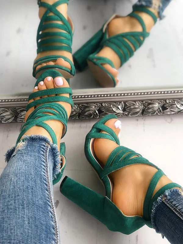 Buckle Chunky Heel Strap Sandals