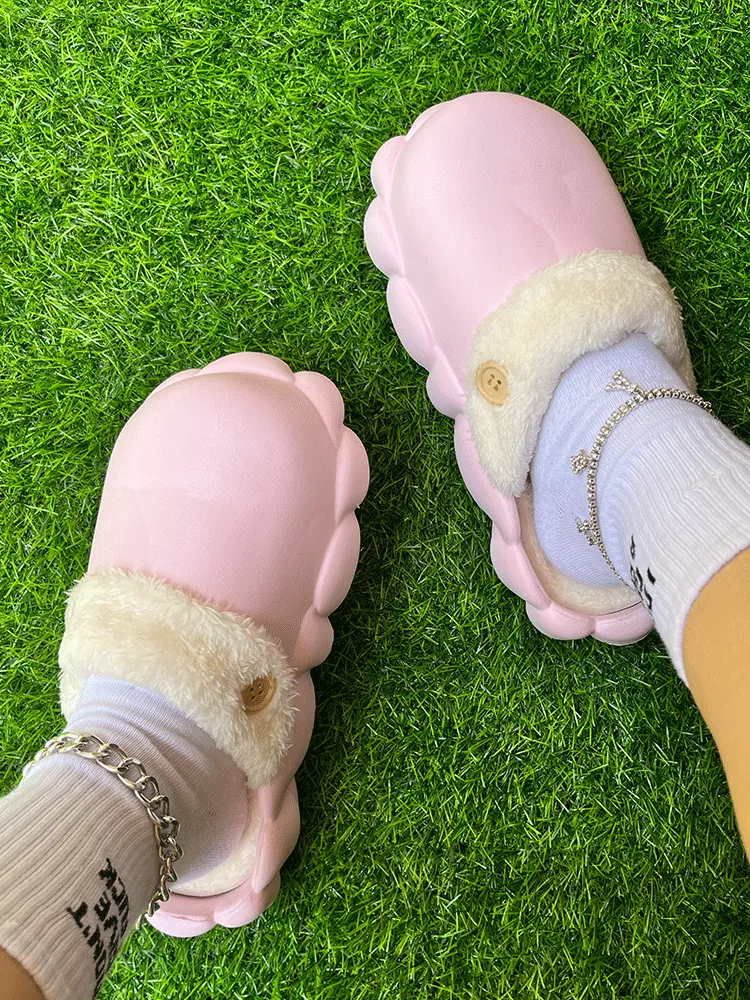 Button Design Plush Slippers