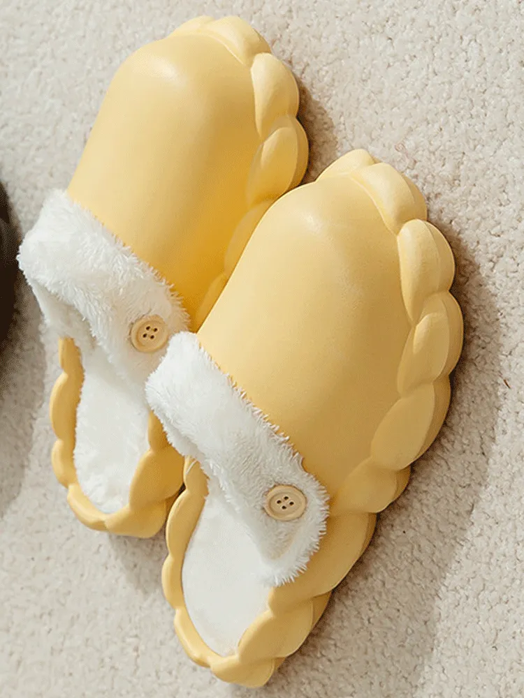 Button Design Plush Slippers