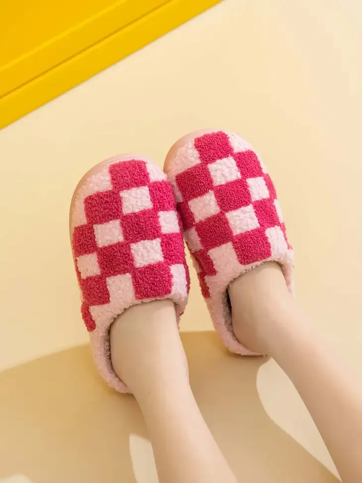 Checkered Faux Fur Slipper