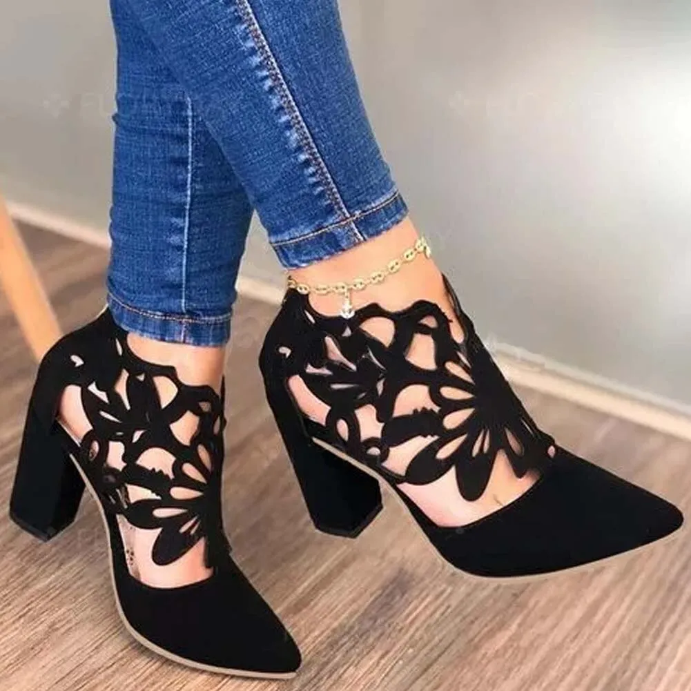 Classic Retro Concise Pointed Toe Thick High Heels Shoes