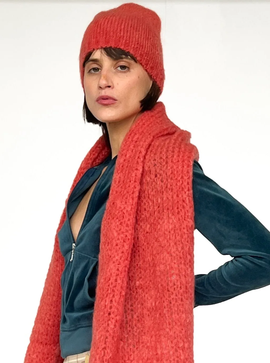 Cocobello Mohair Knit Hat in Orange