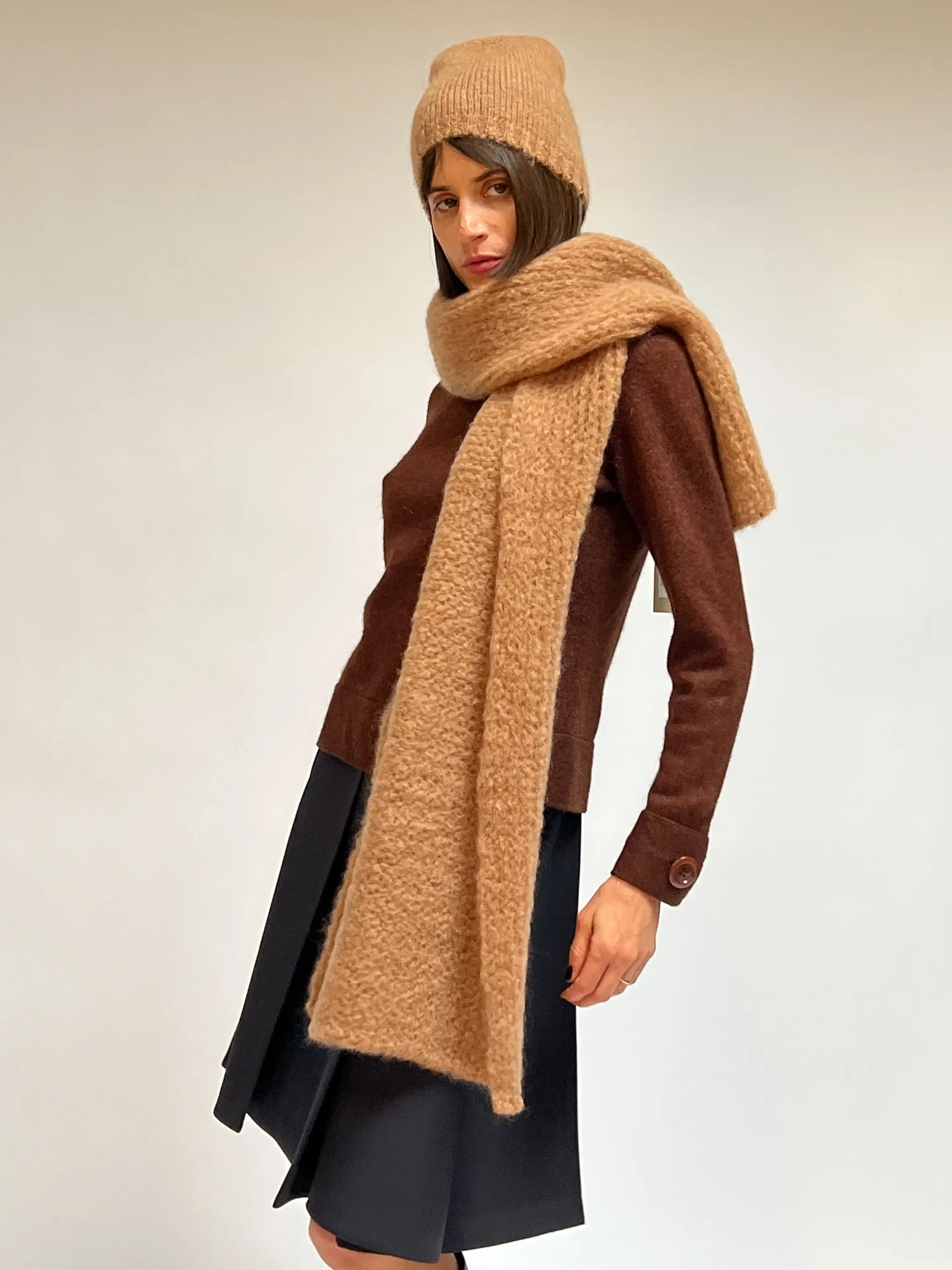 Cocobello Mohair Knit Scarf in Toffee