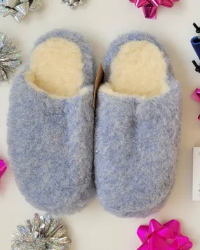 Cozy Wool Slide Slippers - Light blue