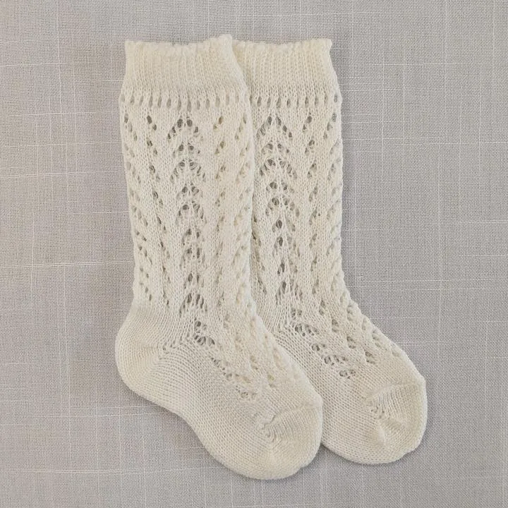 Cream Long Open Lace Socks