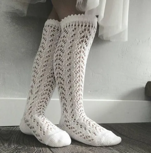 Cream Long Open Lace Socks