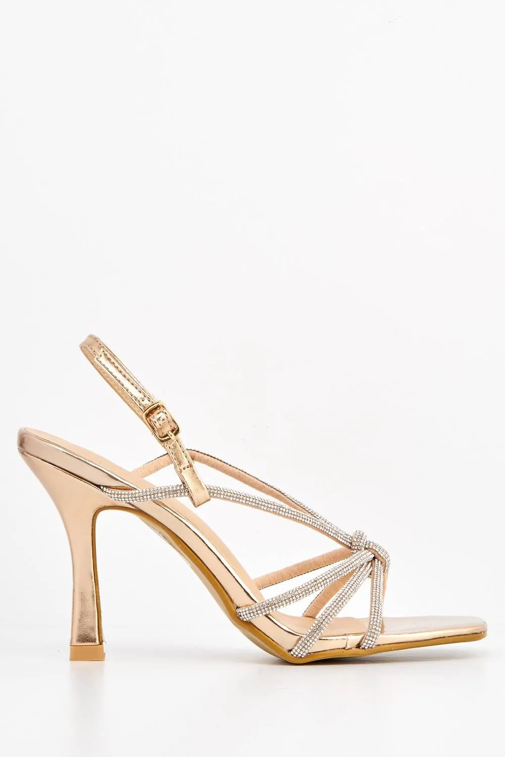 Elliana Diamante Embellished Heeled Sandals in Champagne