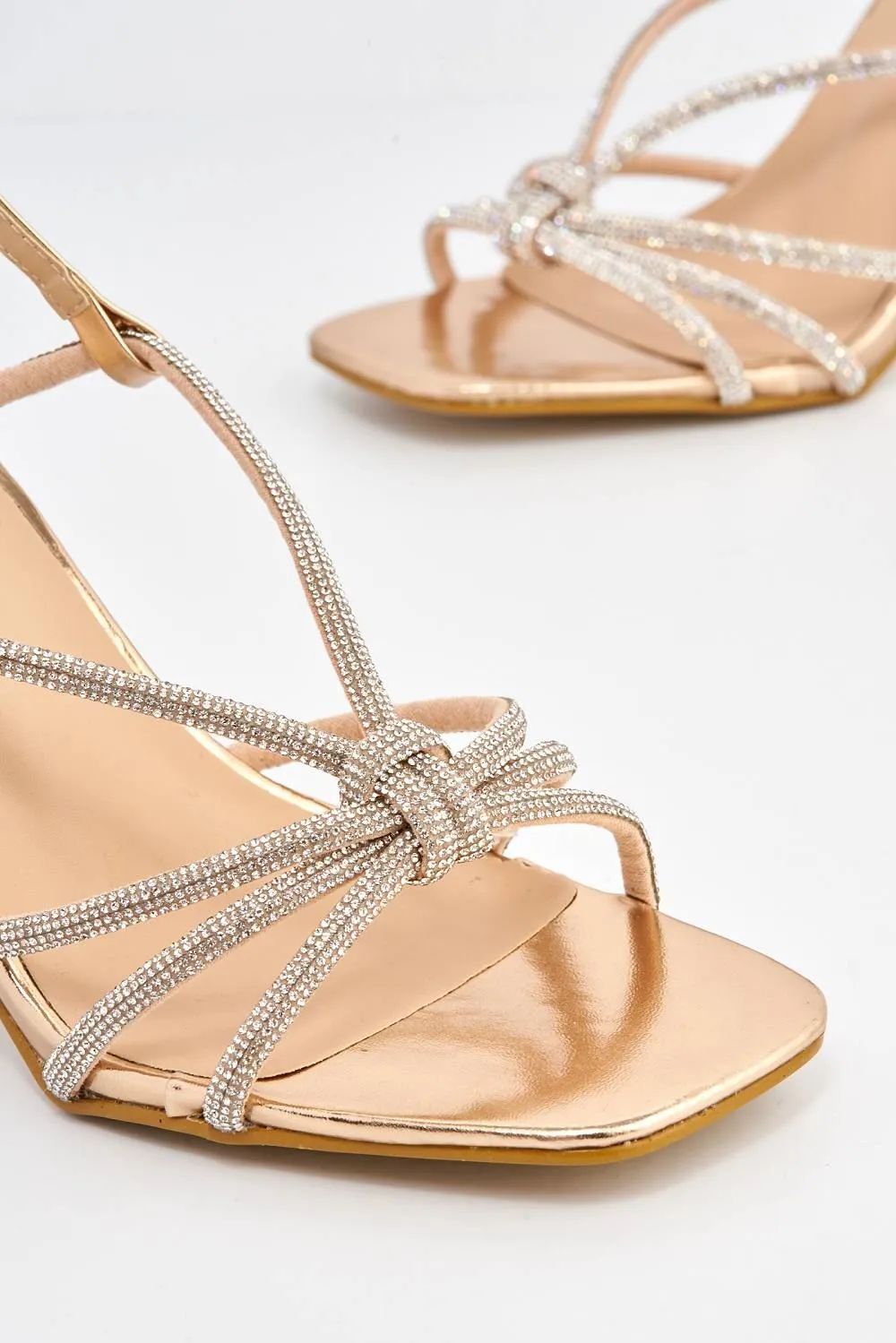 Elliana Diamante Embellished Heeled Sandals in Champagne