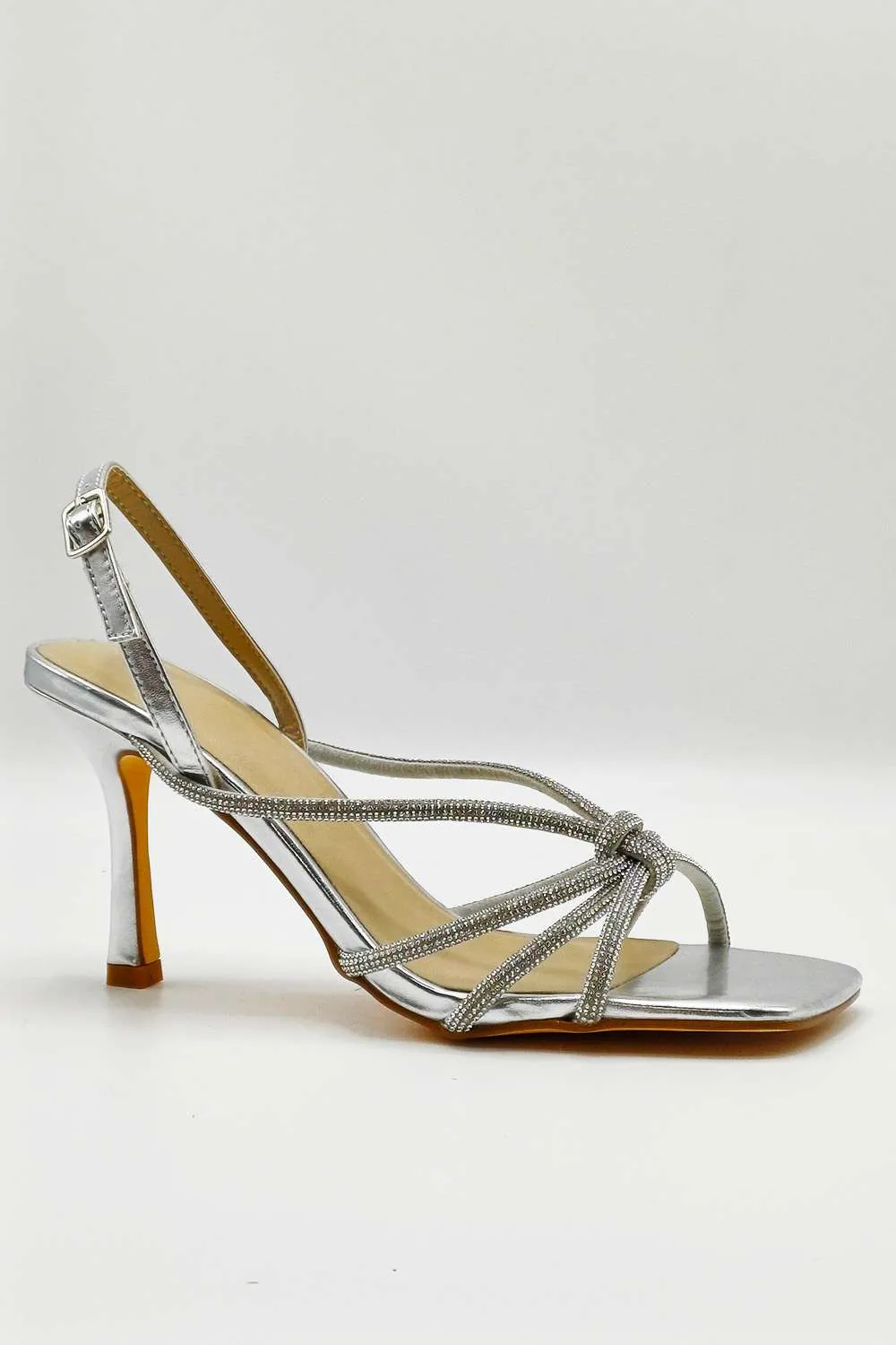 Elliana Diamante Embellished Heeled Sandals in Silver