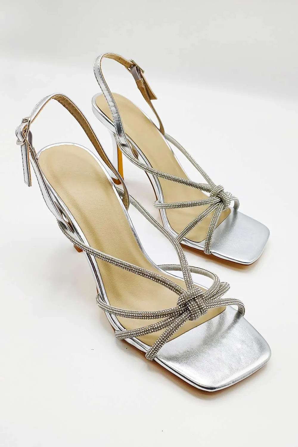 Elliana Diamante Embellished Heeled Sandals in Silver