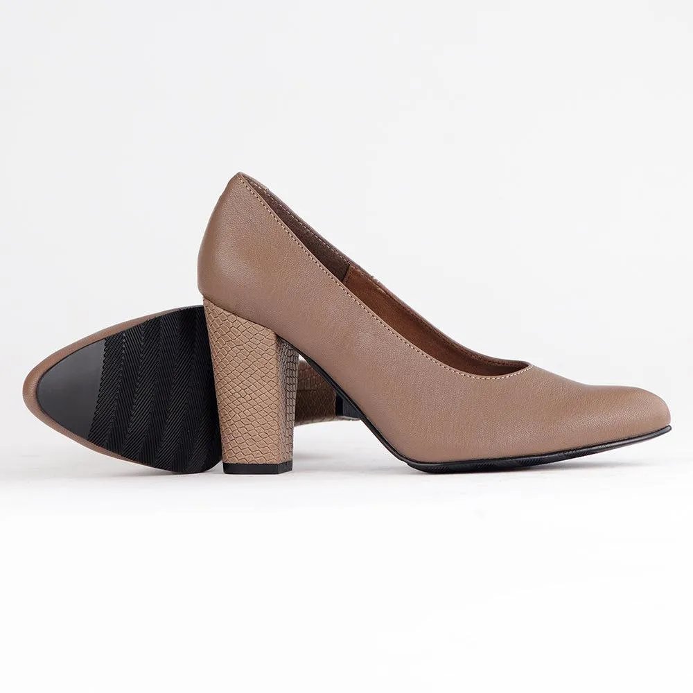 Froggie Shelly Leather Block Court Heel - Stone