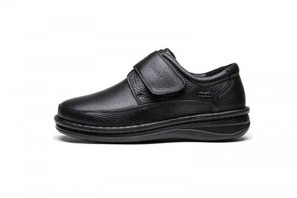 G-Comfort Mens Black leather Shoes Strap Over Wide Water Repellent P-3708S