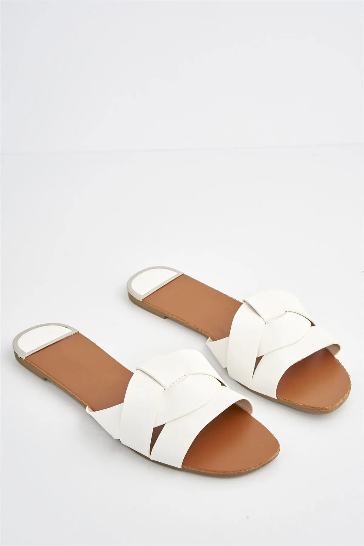 Genesis Faux Leather Flat Sandal in White