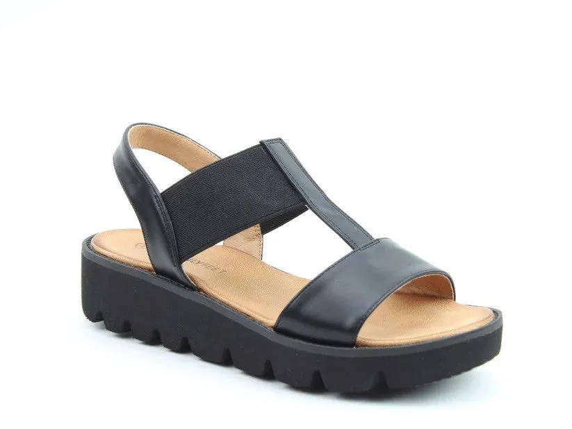 Heavenly Feet Ladies Ritz Wedge Elasticated Strap Sandal -BLACK