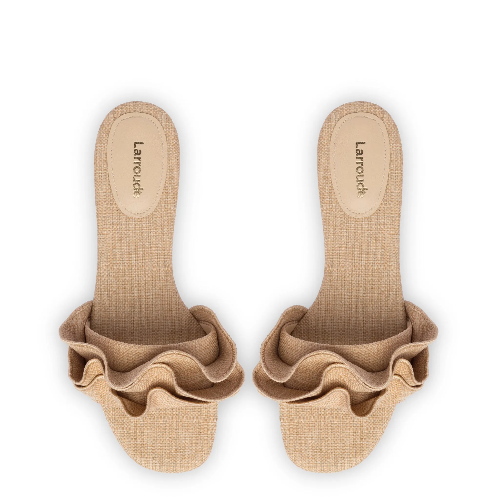 Ivy Ruffle Flat Mule In Beige Raffia