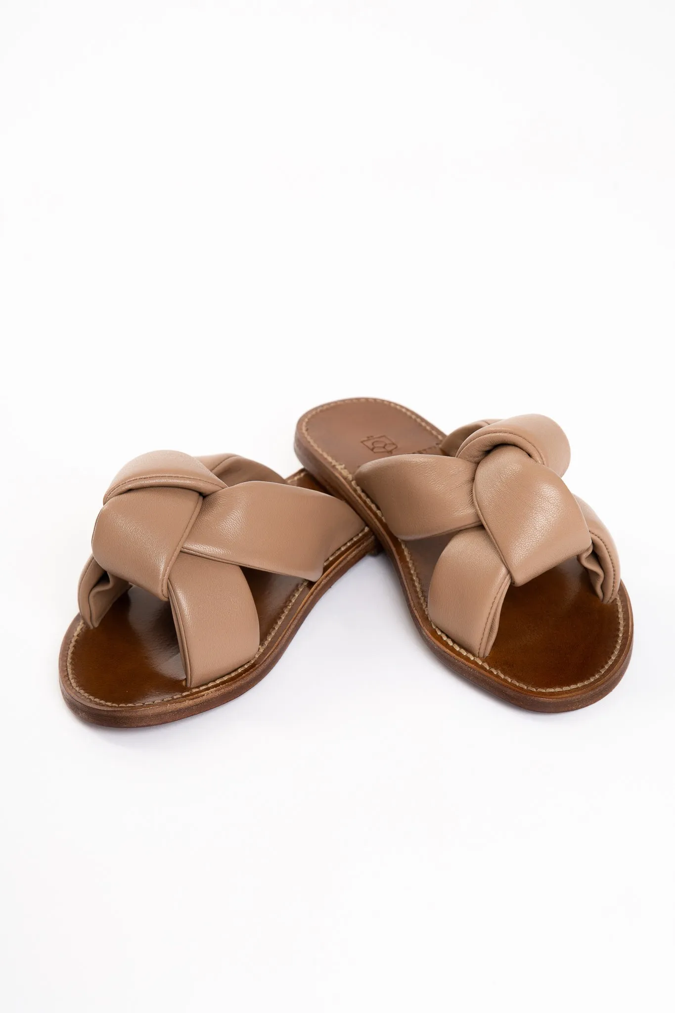 KNOTTED SANDAL IN ITALIAN LEATHER MOCHA - SIZE 36.5