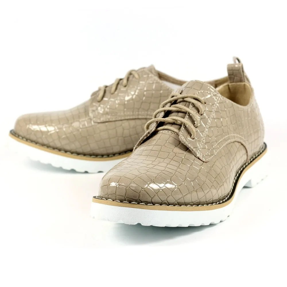 Lace Up Brogues Lunar Faux Croc Patent Ladies Casual Shoes Croft Stone sale