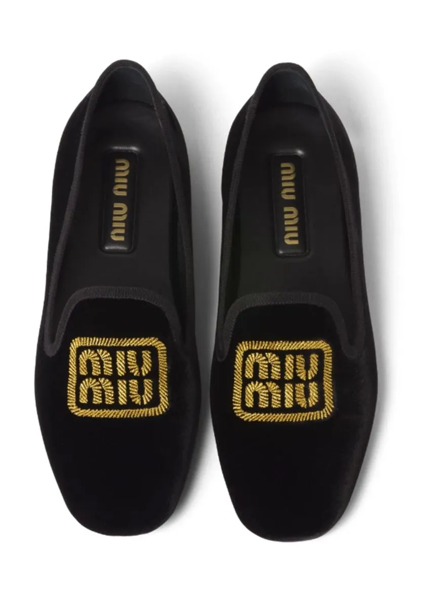 LOGO-EMBROIDERED VELVET SLIPPER