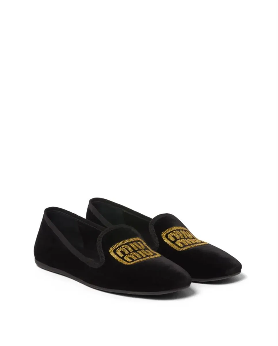 LOGO-EMBROIDERED VELVET SLIPPER