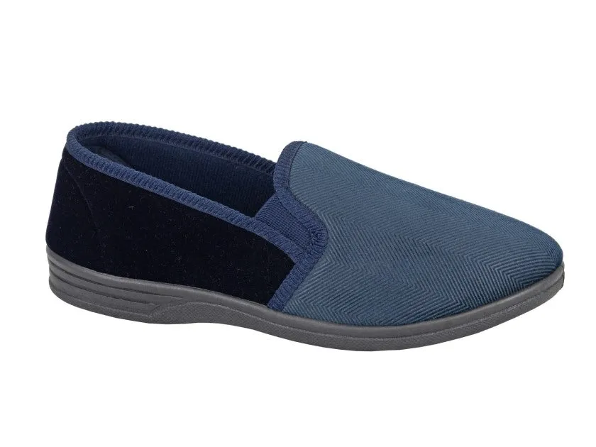 Mens Bedroom Slippers Navy Double Gusset MS440C