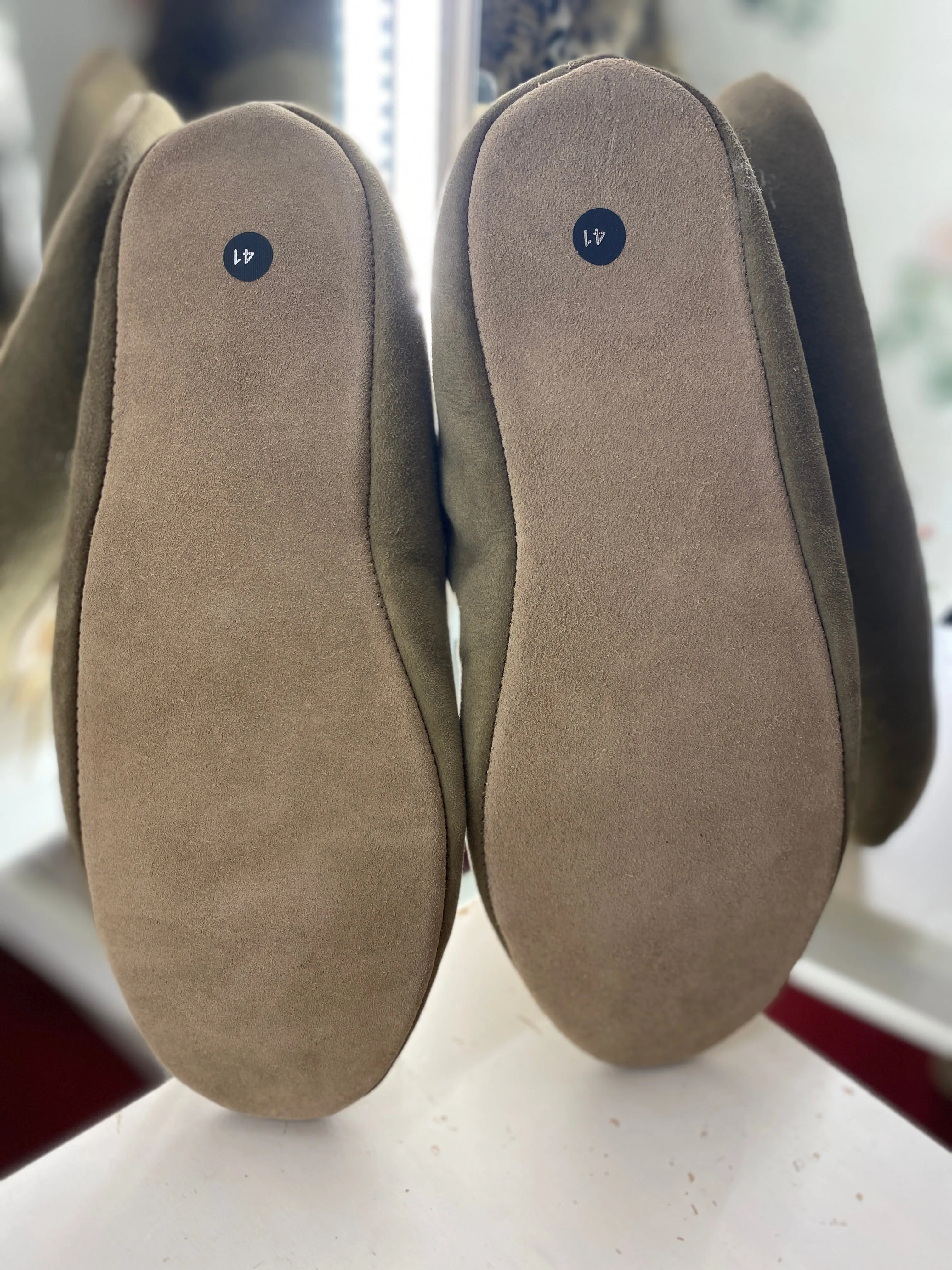 Monogrammed Suede Slippers - Khaki