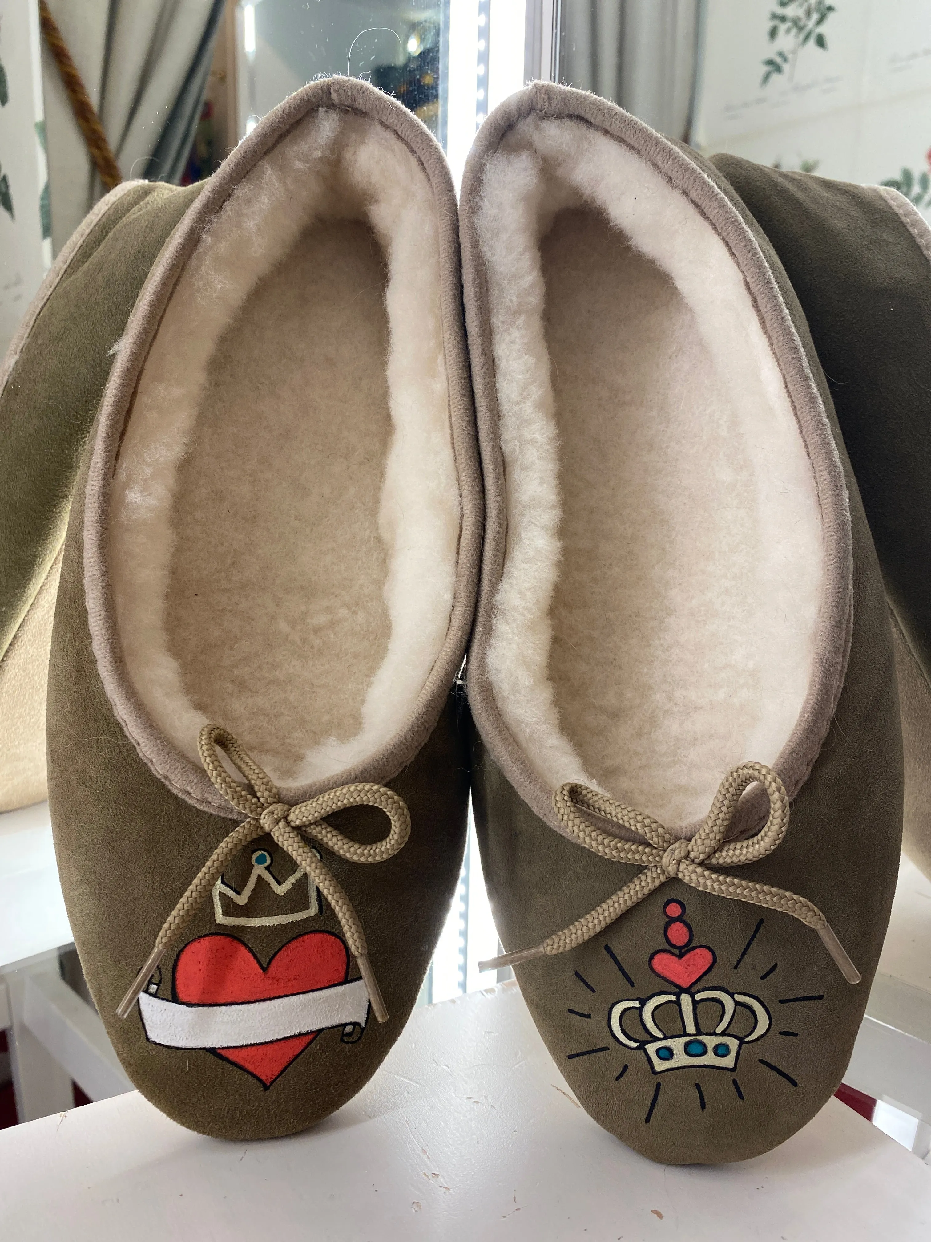 Monogrammed Suede Slippers - Khaki