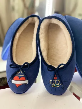 Monogrammed Suede Slippers - Navy