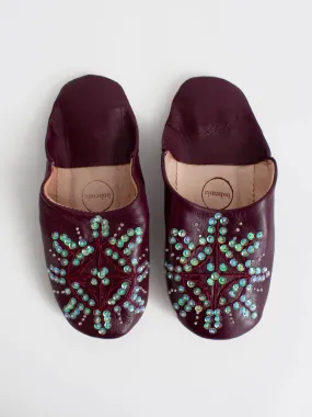 Moroccan Babouche Sequin Slippers, Pomegranate