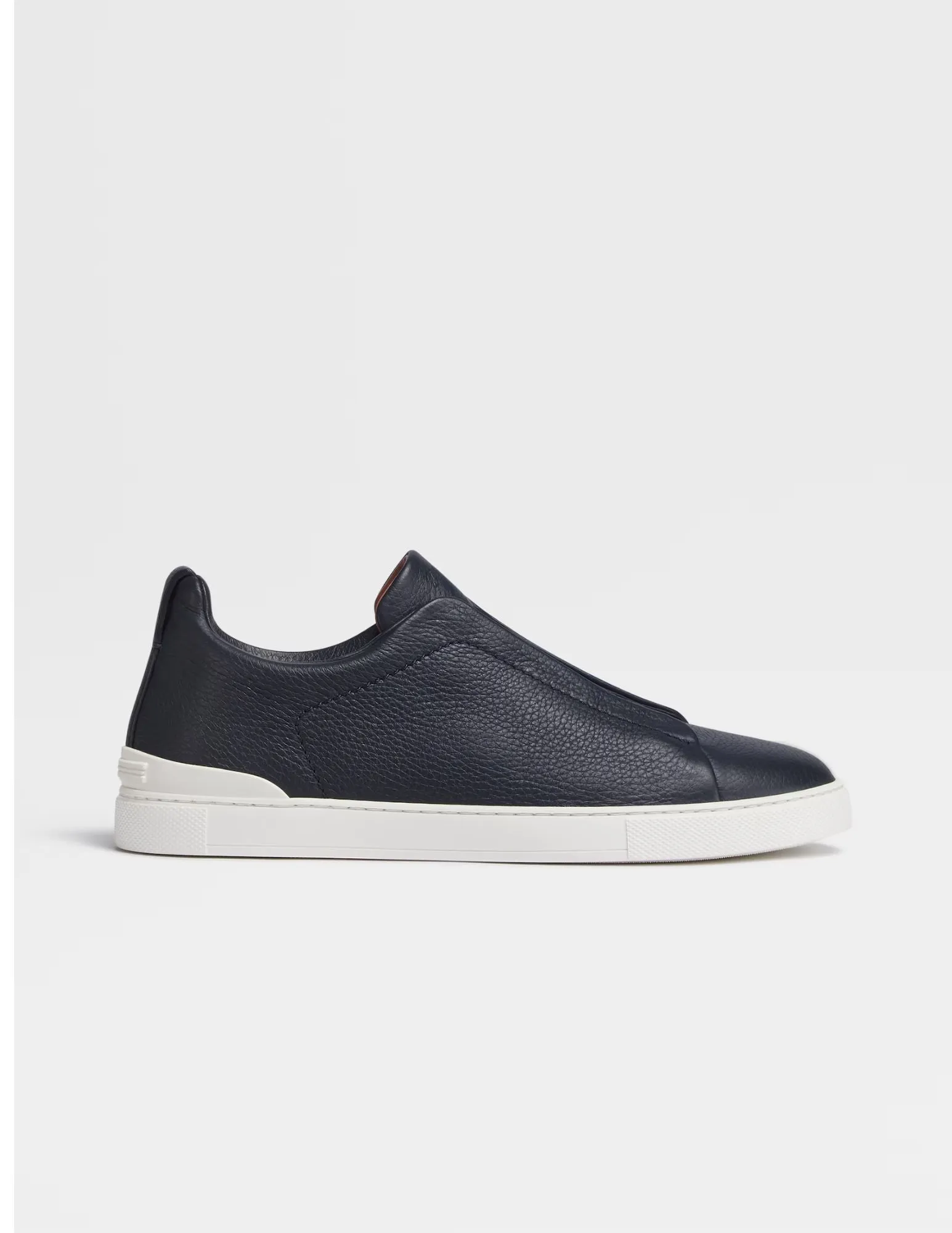 Navy Blue Grained Leather  and Suede Triple Stitch Sneakers