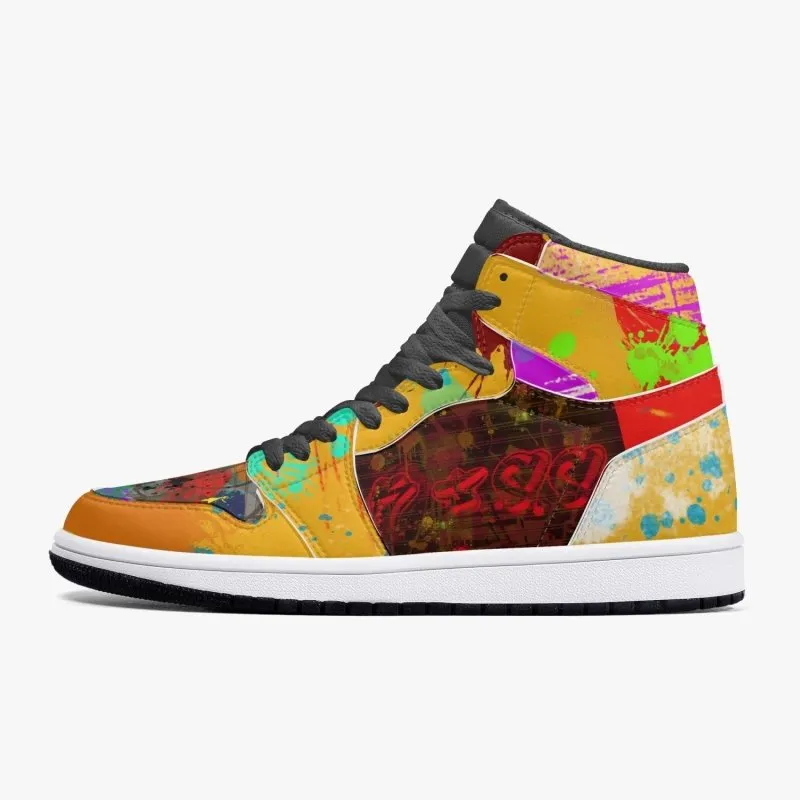 New Black High-Top Leather Sneakers - Graffiti style