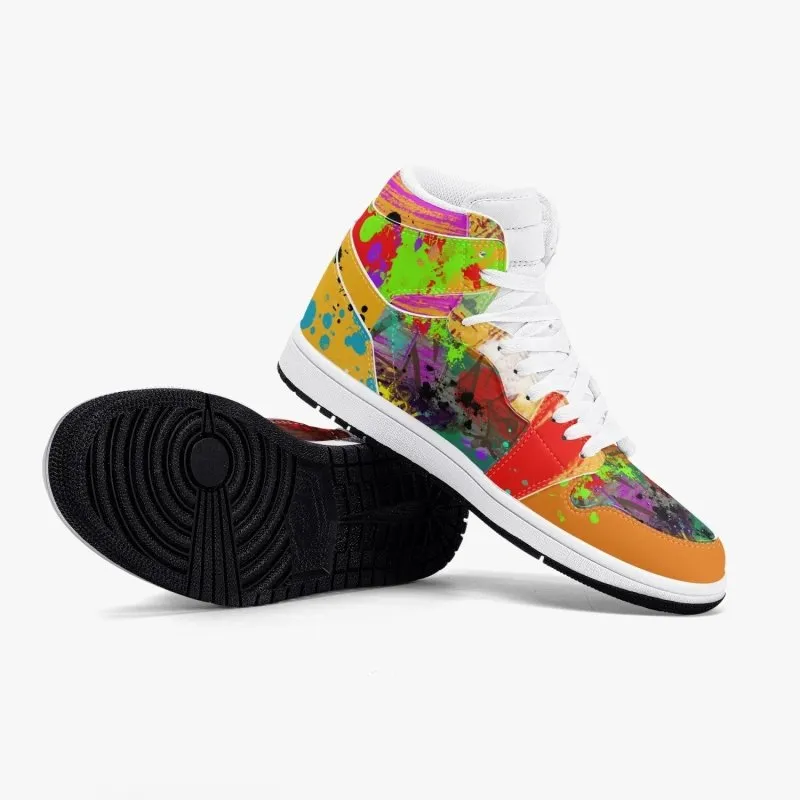 New Black High-Top Leather Sneakers - Graffiti style