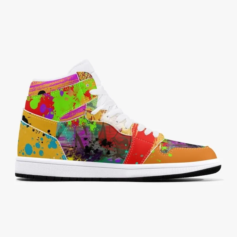 New Black High-Top Leather Sneakers - Graffiti style